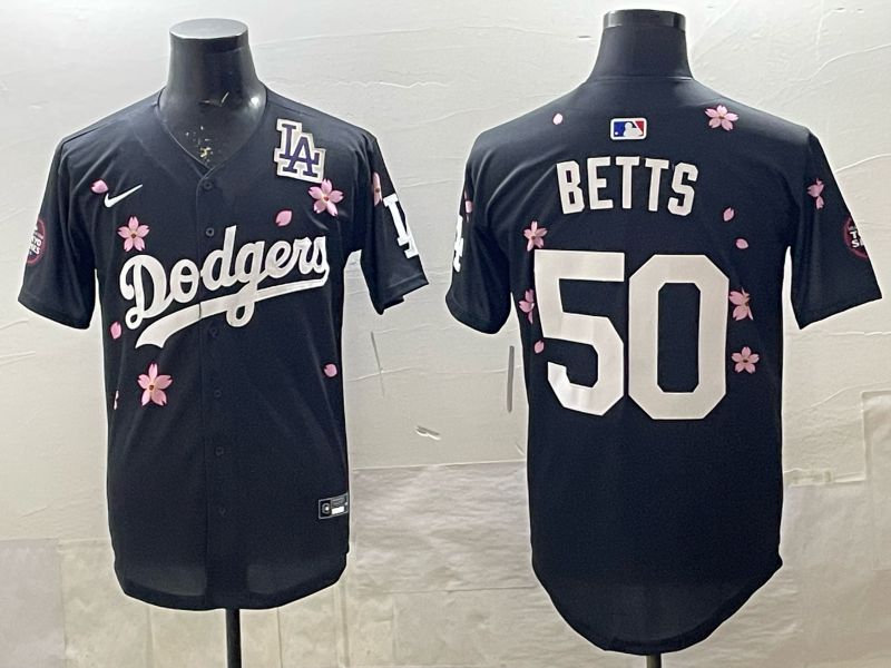 Men 2025 Nike Los Angeles Dodgers #50 Betts Black Game MLB Jersey 011